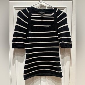 Black and White Stripe Short Sleeve Square Neck Top Extra Small